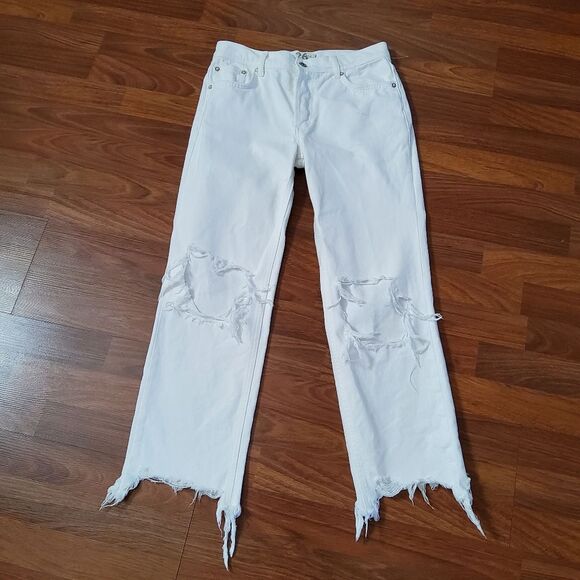 Free People We The Free Maggie Destroyed Distressed White Denim Jeans 26 - Picture 1 of 9
